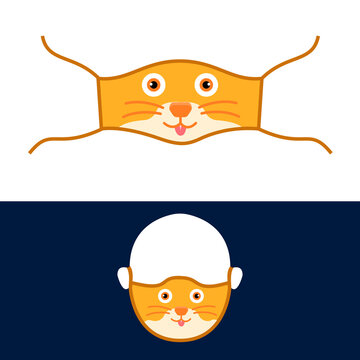 Funny Animal Design Of Reusable Mask Design With Cute Cartoon Tiger Face In Vector