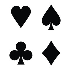 Playing Card Suit Four Category. Diamonds Clubs Hearts and Spades.  Black Illustration Isolated on a White Background. EPS Vector  