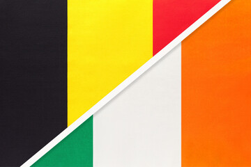 Belgium and Ireland, symbol of two national flags from textile. Championship between two European countries.