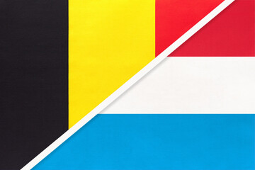 Belgium and Luxembourg, symbol of two national flags from textile. Championship between two European countries.
