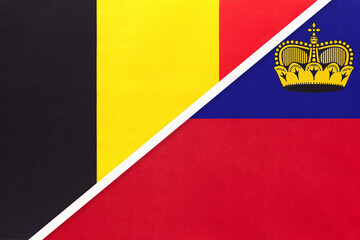 Belgium and Liechtenstein, symbol of two national flags from textile. Championship between two European countries.
