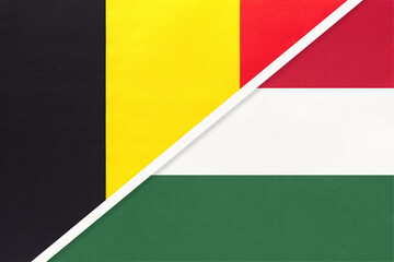 Belgium and Hungary, symbol of two national flags from textile. Championship between two European countries.