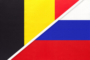 Belgium and Russia, symbol of two national flags from textile. Championship between two European countries.