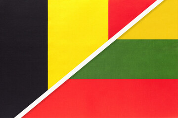 Belgium and Lithuania, symbol of two national flags from textile. Championship between two European countries.