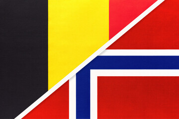 Belgium and Norway, symbol of two national flags from textile. Championship between two European countries.