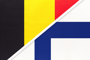 Belgium and Finland, symbol of two national flags from textile. Championship between two European countries.