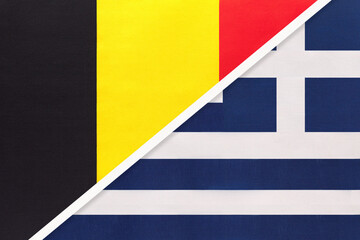 Belgium and Greece, symbol of two national flags from textile. Championship between two European countries.