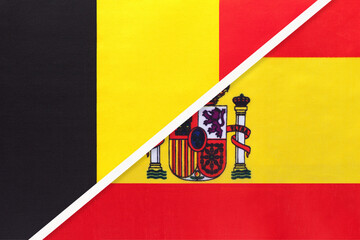 Belgium and Spain, symbol of two national flags from textile. Championship between two European countries.