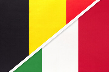 Belgium and Italy, symbol of two national flags from textile. Championship between two European countries.