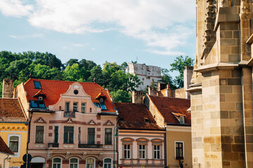 Medieval old town and White Tower Turnul Alb in Brasov, Romania