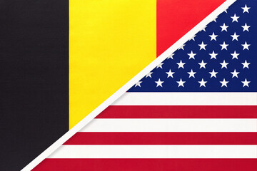 Belgium and United States or USA, symbol of two national flags from textile. Championship between two countries.