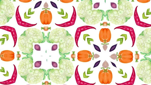 seamless background with vegetables, animation kaleidoscope of vegetables
