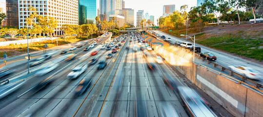 View of Dowtown LA traffic with motion blur