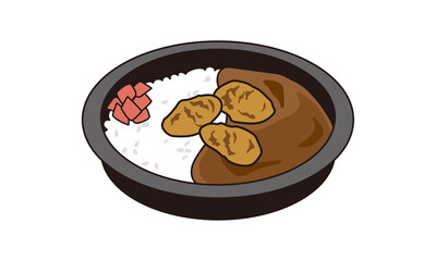 日本の持ち帰りのカキフライカレー弁当