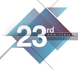 23rd years anniversary logo with geometric, vector design birthday celebration isolated on white background.