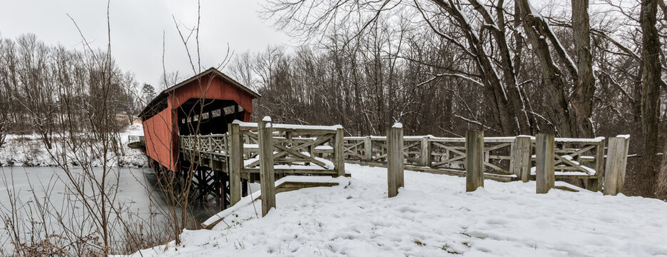 Shaeffer Campbell Covered Bridge in the snow banner