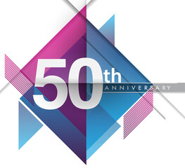 50th years anniversary logo with geometric, vector design birthday celebration isolated on white background.