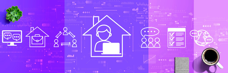 Remote Work theme with a cup of coffee and a notebook