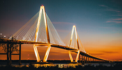 Fototapeta premium Cooper River Bridge at night in Charleston, South Carolina