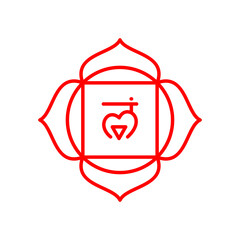 Muladhara icon. The first root chakra. Vector red line symbol. Sacral sign. Meditation