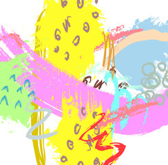 Naklejka na ściany i meble Abstract colourful paint brush and strokes, scribble lines pattern background. Creative nice hand drawn and stripes for your design. cute kids sketch drawing