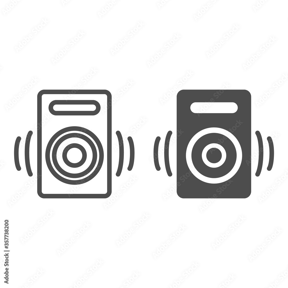 Poster speaker line and solid icon, media concept, audio speaker sign on white background, sound from speak