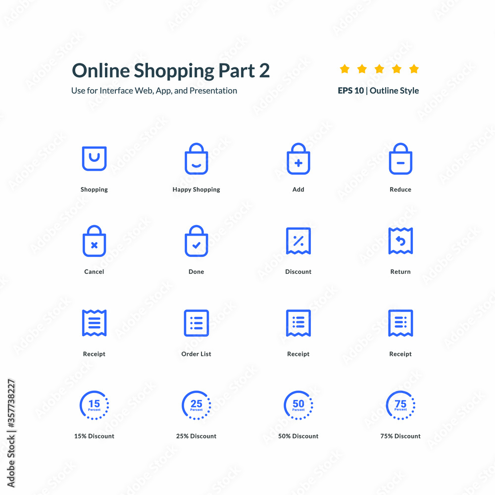 Poster shopping receipt discount icon set app element interface part 2 vector graphic design illustration f