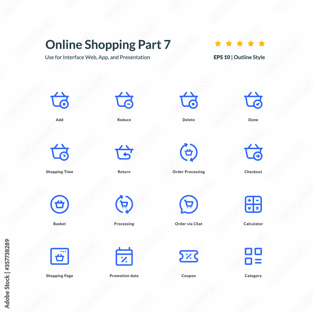 Poster shopping order coupon icon set app element interface part 7 vector graphic design illustration for m