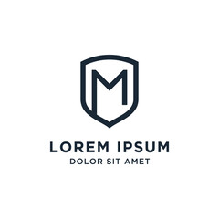 Letter M Shield Logo Line Vector Design