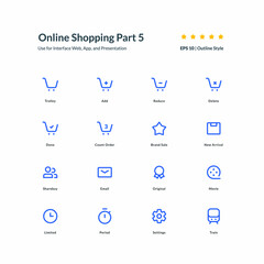 Shopping share buy icon set app element interface part 5 vector graphic design illustration for mobile web presentation
