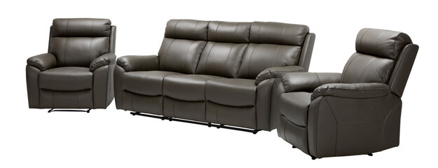 dark brown leather lounge suite with recliners side view 3pc