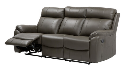 dark brown leather lounge suite with recliners side view opening