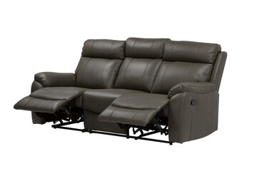 dark brown leather lounge suite with recliners side view opening
