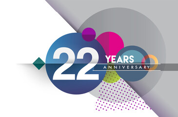 22nd years anniversary logo, vector design birthday celebration with colorful geometric background and circles shape.