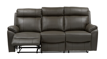 dark brown leather lounge suite with recliners opening