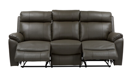 dark brown leather lounge suite with recliners opening
