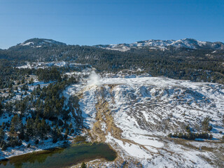 Mammoth Hot Springs Yellowstone Overlook Drone