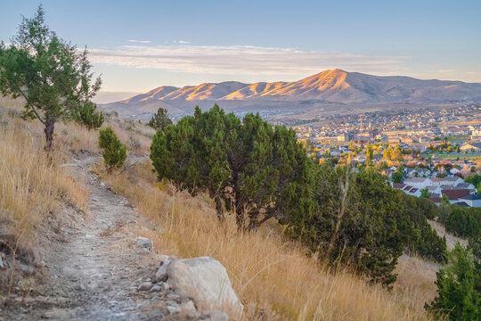 Meandering Dirt Hiking Trail Above The Utah Valley