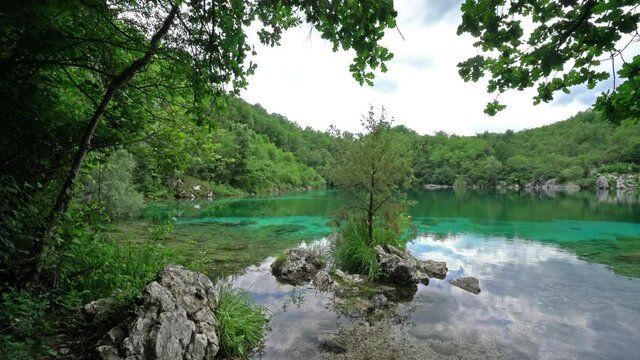 Panoramic view of the small lake of Cornino, Friuli Venezia Giulia region, Italy	