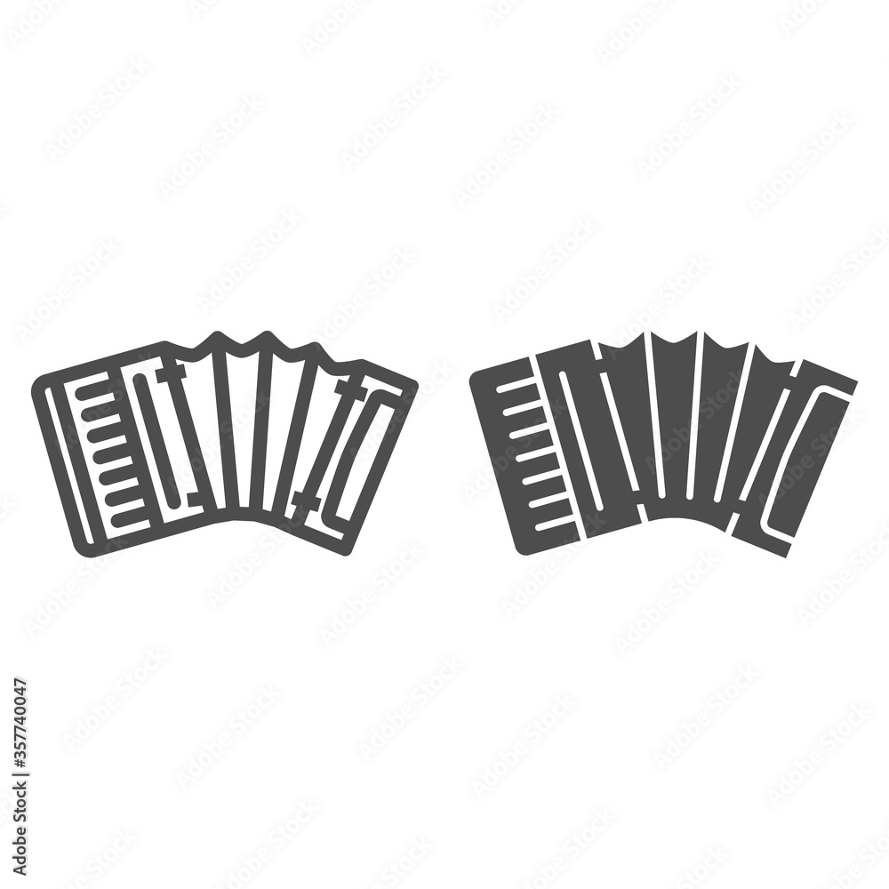 Poster accordion line and solid icon, music instruments concept, classical bayan sign on white background, 