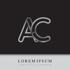 initial logo letter AC, linked outline silver colored, rounded logotype