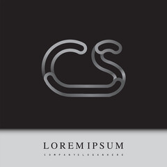 initial logo letter CS, linked outline silver colored, rounded logotype