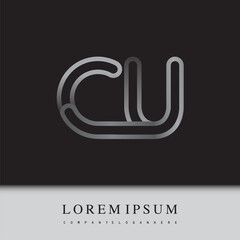 initial logo letter CU, linked outline silver colored, rounded logotype