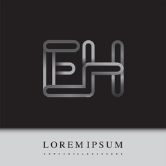 Fototapeta premium initial logo letter EH, linked outline silver colored, rounded logotype