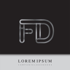 initial logo letter FD, linked outline silver colored, rounded logotype