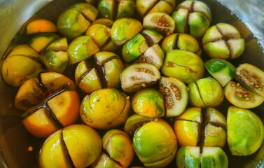 Yellow colour egg plants after cutting
