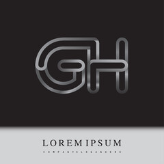 initial logo letter GH, linked outline silver colored, rounded logotype