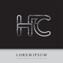 initial logo letter HC, linked outline silver colored, rounded logotype
