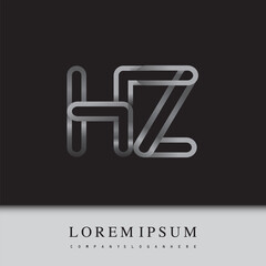 initial logo letter HZ, linked outline silver colored, rounded logotype