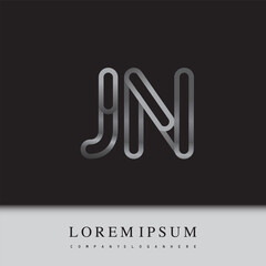 initial logo letter JN, linked outline silver colored, rounded logotype